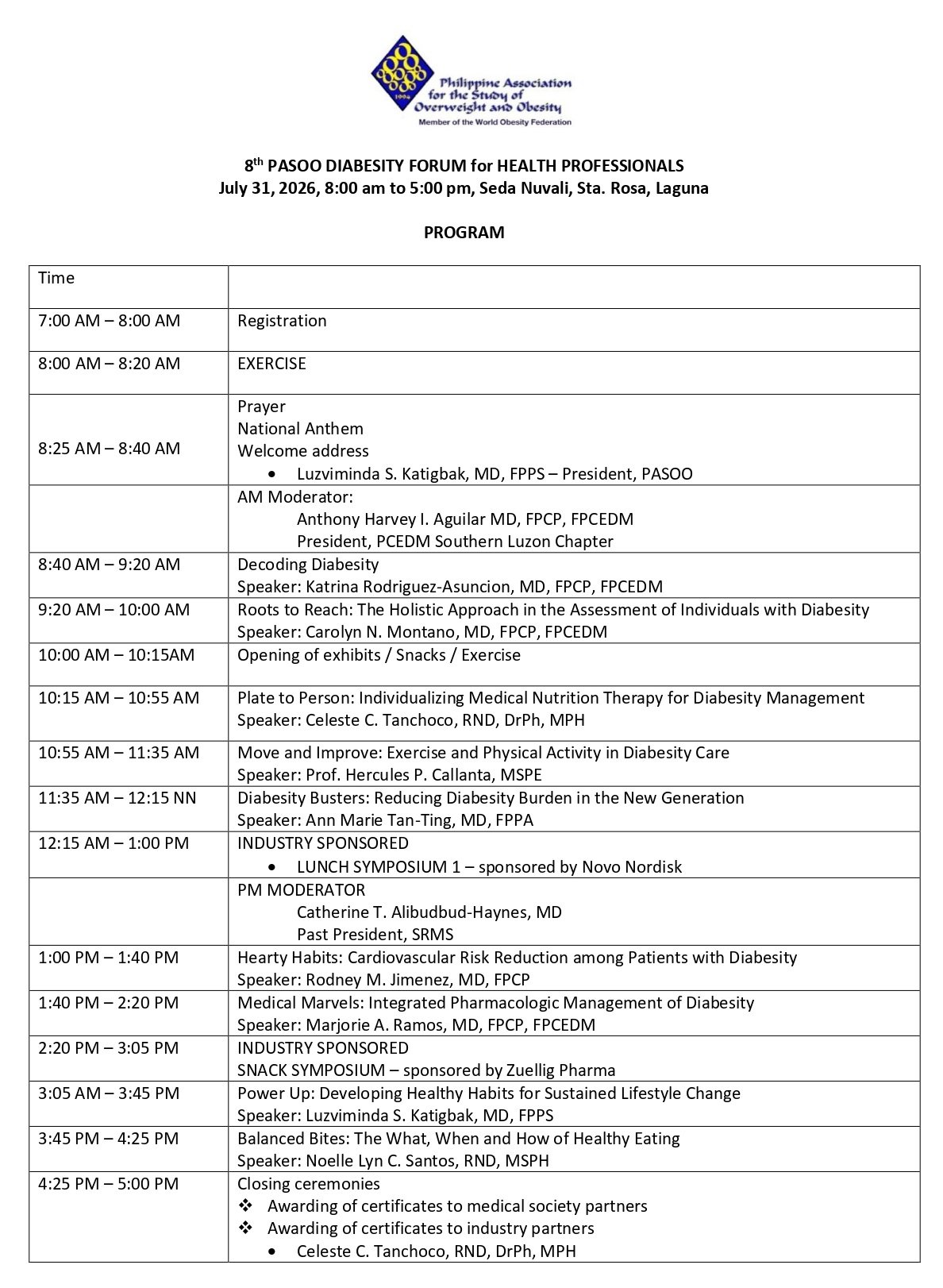 Program Flow for 8th Diabesity Laguna